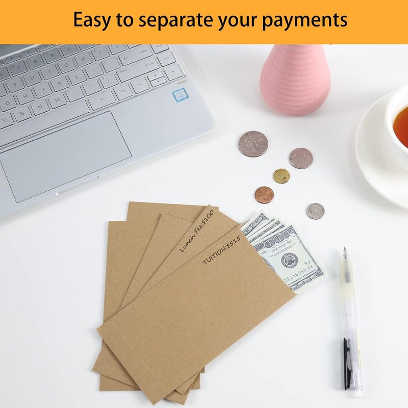 Keketer 100 Pack Cash Envelopes Self adhesive 6.7x3.5 Inch, Fit for Envelope Money Saving Challenge, Kraft Paper 120 GSM Thick Money Envelopes for Cash, Budgeting, Cash Tips, Check, Coin & Tickets - Image 5